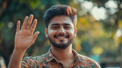 Poster - Waving Man in Colorful Shirt