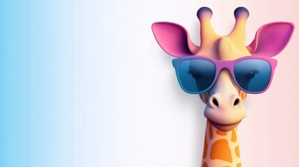 Sticker - A giraffe wearing sunglasses and a pink bow tie on its head, AI