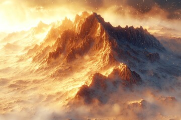 Poster - Golden Mountain Range Under a Dramatic Sky