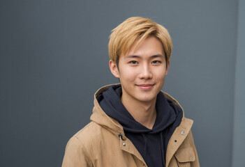 Wall Mural - portrait of handsome blond hair man, wearing winter clothes