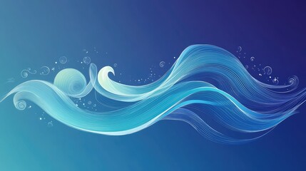 Poster - Abstract sea icon with smooth, curving lines representing waves, isolated on a gradient background. The design is sleek and contemporary.