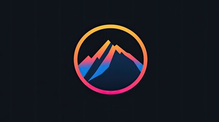Aufkleber - Circular mountain icon with a simple, geometric design. The icon is framed by a thin line, creating a modern and sleek look suitable for logos or app icons.