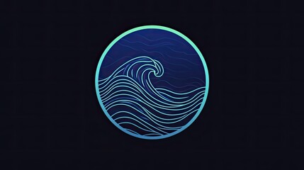Aufkleber - Circular sea icon with a stylized wave pattern inside, framed by a thin line. The design is modern and versatile, suitable for logos or app icons.