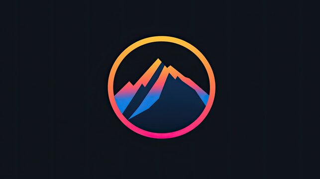 Circular mountain icon with a simple, geometric design. The icon is framed by a thin line, creating a modern and sleek look suitable for logos or app icons.