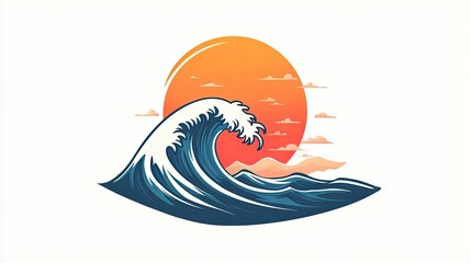Poster - Sea icon featuring a rising wave with a sun setting behind it, creating a dynamic and natural look. The icon is isolated on a white background.