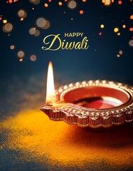 Poster - Happy Diwali Poster with Diya Lamp Poster Design