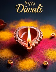 Sticker - Happy Diwali Poster with Diya Lamp Poster Design