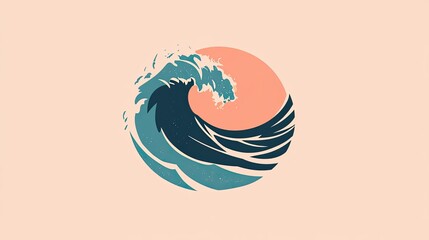 Fototapete - Sea icon with a bold wave design, featuring sharp lines and a minimalist style. The icon is placed on a pastel background, giving it a modern and clean look.