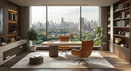 Poster - Modern Office with City Skyline View