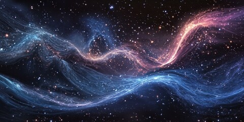 Canvas Print - Glowing waves in a starry galaxy.