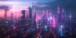 © Murda - Neon lights illuminate a futuristic city skyline.