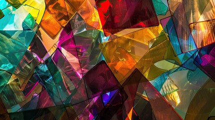 Vibrant colors and fragmented glass textures create a dynamic Dadaism background