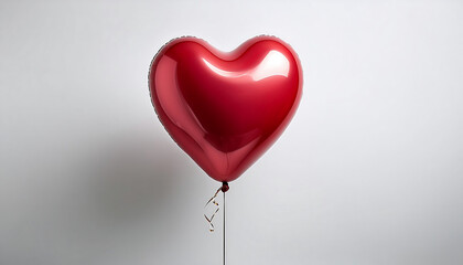 Poster -  A red heart-shaped balloon floating on a white background, symbolizing romance and celebrat_1(116)