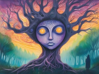 Wall Mural - Mystical Magical Talking Face Tree