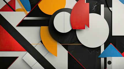 Poster - Backdrop showcasing abstract geometric shapes in black white and primary colors with gradients