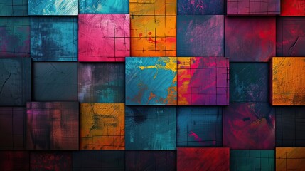 Wall Mural - Structured Bauhaus backdrop featuring colorful squares and rectangles with different textures and gradients