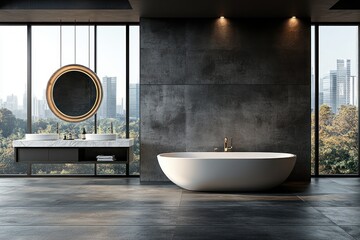 Poster - Modern Bathroom with City View