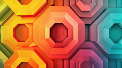 Poster - Concentric hexagons and rectangles in alternating primary colors on a Bauhaus background with smooth textures