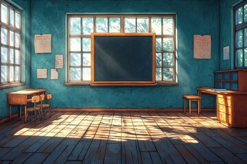 Canvas Print - Empty Classroom with Sunbeams