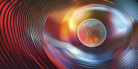 Abstract colorful sphere in a swirling tunnel.