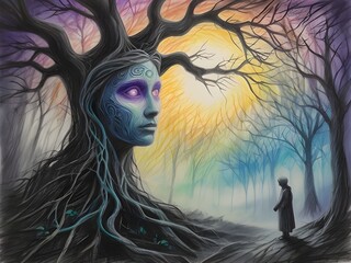 Wall Mural - Mystical Magical Talking Face Tree