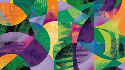 Poster - Bright geometric shapes in greens purples and oranges with gradient transitions in wallpaper