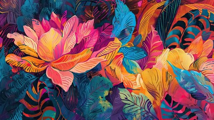 Fauvist background with bright hues and layered patterns showcasing intricate textures