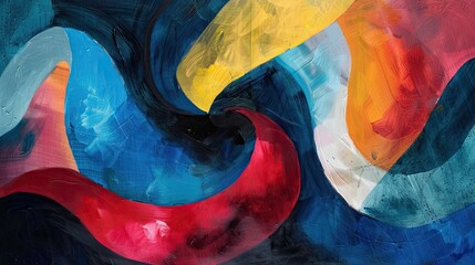 Wall Mural - Swirling blues reds and yellows with fluid shapes and texture in this Fauvist backdrop