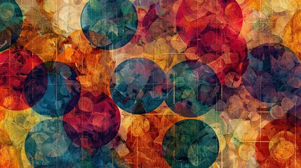 Wall Mural - Colorful circles and squares overlap with textured brushstrokes in this Fauvist wallpaper