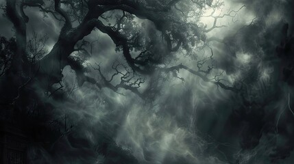 Sticker - Gothic wallpaper with dark textures and swirling mist highlighted by eerie glows