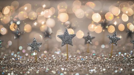 Canvas Print - Silver glitter bokeh background. Shiny holiday background. Wallpaper for web design