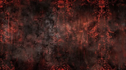 Wall Mural - Gothic backdrop with shadowy tapestry and glowing red embers in dark tones