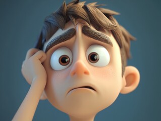 Poster - Puzzled 3D Character. Scratching Head with a Questioning Look
