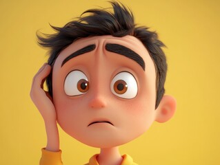 Poster - Puzzled 3D Character. Scratching Head with a Questioning Look