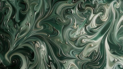 Poster - Wallpaper with swirls and tendrils in emerald and silver ethereal light