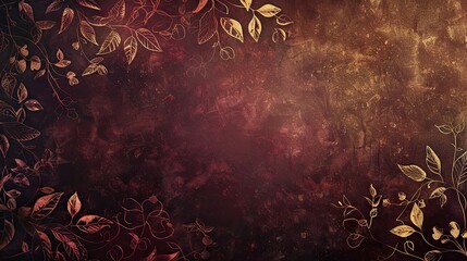 Canvas Print - Burgundy and gold vines and leaves with soft glowing accents background