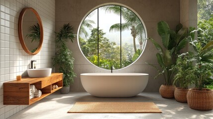 Sticker - Luxurious Bathroom with Tropical View