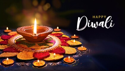 Canvas Print - Happy Diwali Poster with Diya Lamp Poster Design