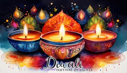 Wall Mural - Happy Diwali Poster with Diya Lamp Poster Design