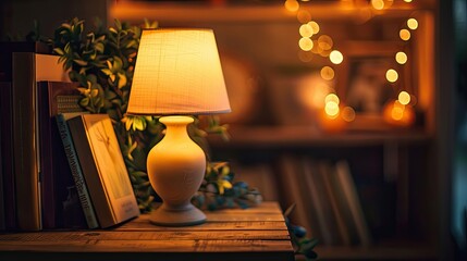 Sticker - Lofi backdrop featuring a cozy reading nook with glowing lamps blurred books and warm textures creating a relaxed intimate atmosphere