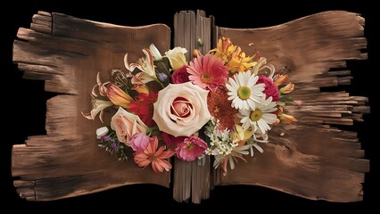 Wall Mural - Flowers on vintage wood background