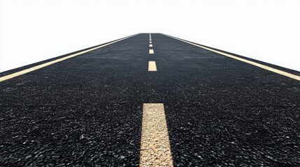 Asphalt road with no traffic, transparent background. PNG file format.