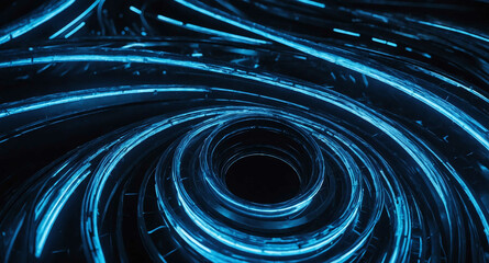 Canvas Print - Blue neon tech pathways swirl abstract background