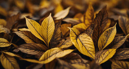 Wall Mural - Brown and yellow leaf pattern abstract background