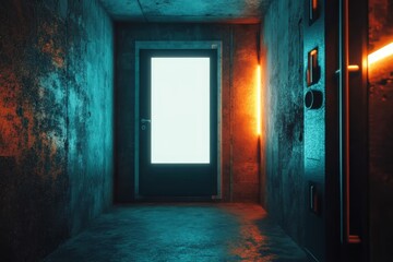 Poster - the screen of a digital device is blank in a dark interior room. 3d rendering