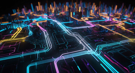 Poster - Circuit pathways with glowing connections abstract background