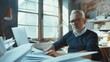 © VK Studio - Thoughtful man absorbed in paperwork at a cluttered desk, bathed in soft natural light, embodying a scene of focused intellectual work and productivity.