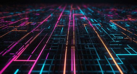 Aufkleber - Cyber grid with neon lines abstract background