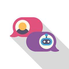 Wall Mural - Illustration of a person chatting with a chatbot in chat bubbles, great for websites or apps related to customer service or artificial intelligence