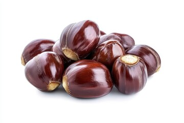 Wall Mural - Peeled chestnuts on white background